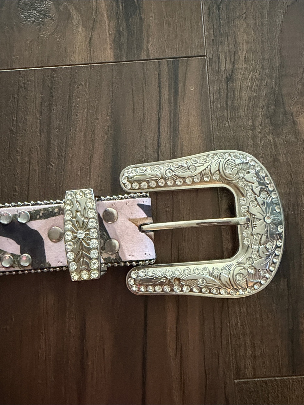 Blazin Roxx Pink Western Belt with Crystal-Studded Silver Buckle